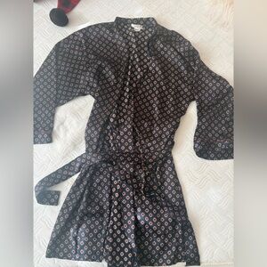 Jones New York Black and Cream Patterned Satin Bath Robe